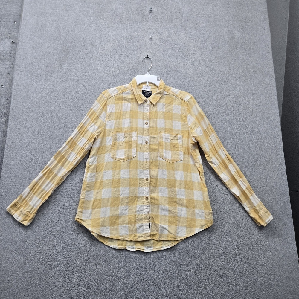 Abercrombie & Fitch Women Button Up Shirt L Yellow Buffalo Check Long Sleeve